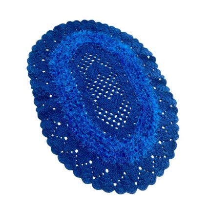 Tapete Oval e Felpudo Crochê - Azul