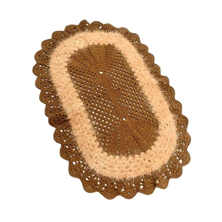 Tapete Oval e Felpudo Crochê - Marrom e creme