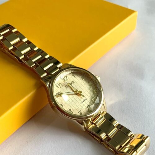 Relógio de quartzo feminino casual de aço inoxidável- dourado