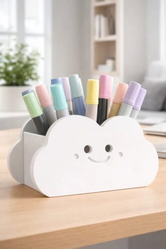 Organizador de Mesa Nuvem Fofa – Porta Canetas 3D Decorativo