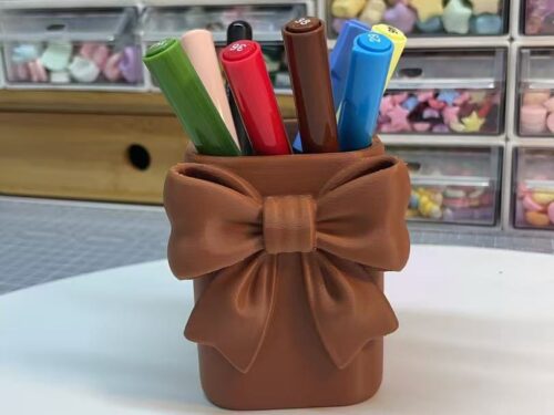 Porta-Canetas com Laço Coquette - Organizador de Mesa Fofo