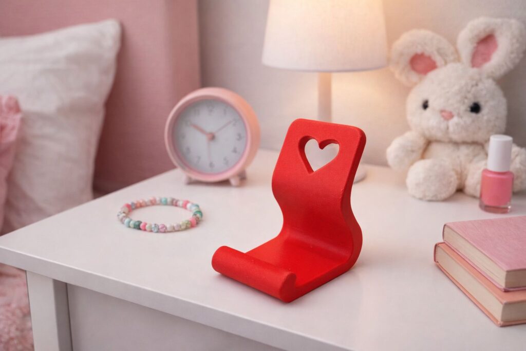 Suporte para Celular de Mesa Vermelho com Coração