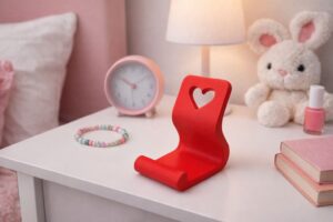 Suporte para Celular de Mesa Vermelho com Coração