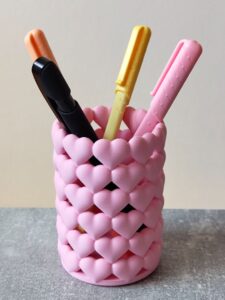 Porta-Canetas de Coração Rosa Organizador de Mesa