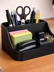 Organizador de Mesa Escritório Preto com Divisórias