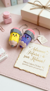 Chaveiro Lápis Clicker Kawaii 3D – Fidget Toy Anti-estresse Papelaria Fofa para Estojo e Mochila