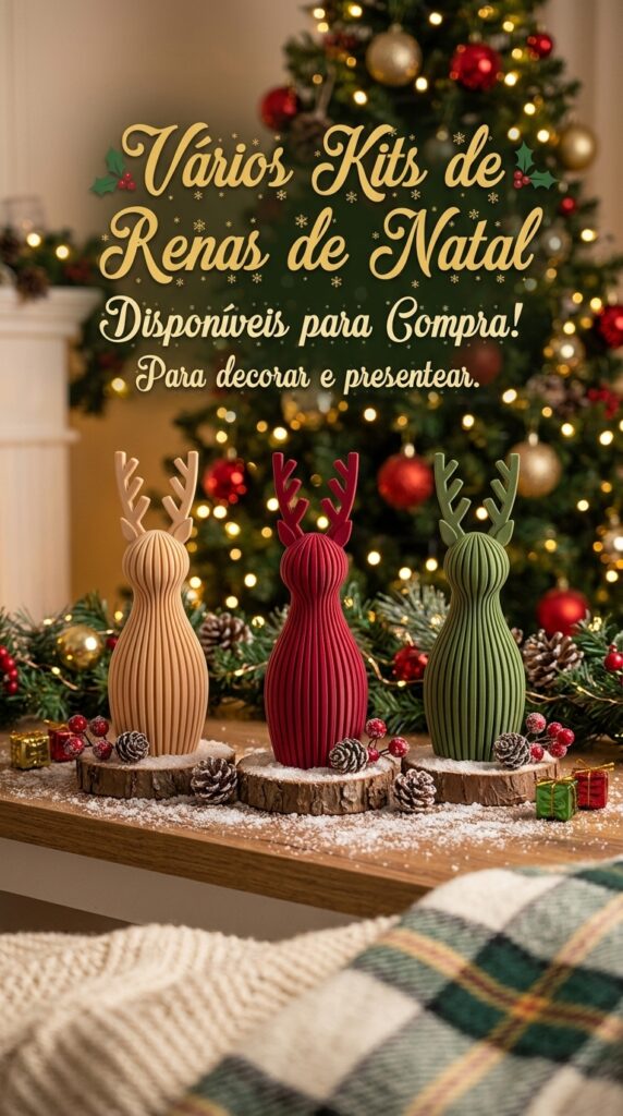 Kit Renas de Natal Decorativas 3D Minimalistas – Enfeites Natalinos de Mesa Elegantes