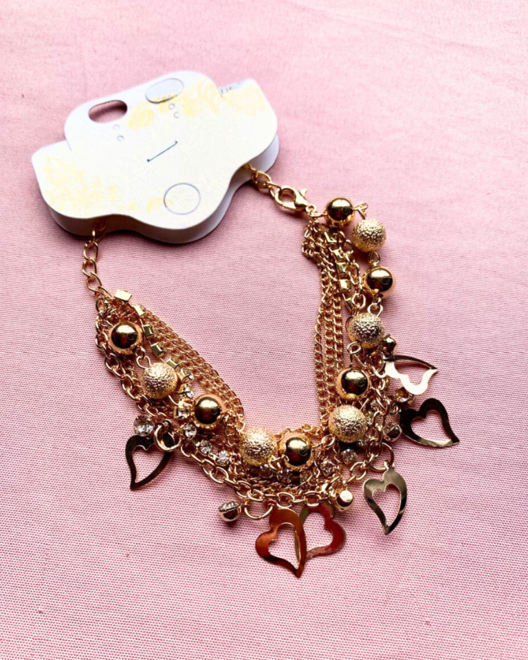 Pulseira Feminina Aço Inoxidável Dourada com Corações