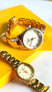 relógio Quartz dourado aço inoxidável