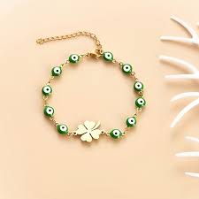 Pulseira Olho Grego Verde com Trevo Dourado | OnCompre